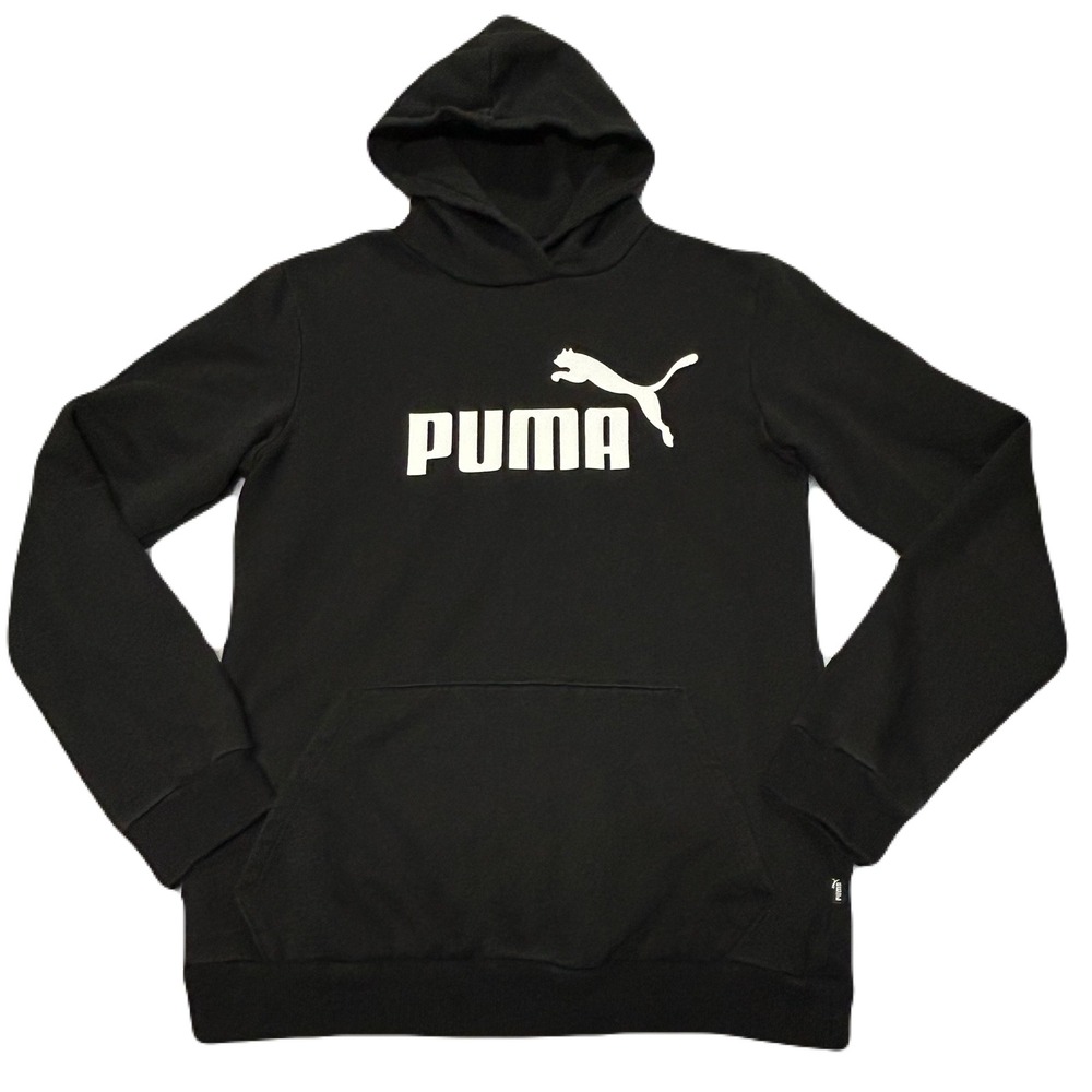 Puma‎ Graphic Hoodie Youth Size XL Pullover Sweatshirt Black Athletic Classic